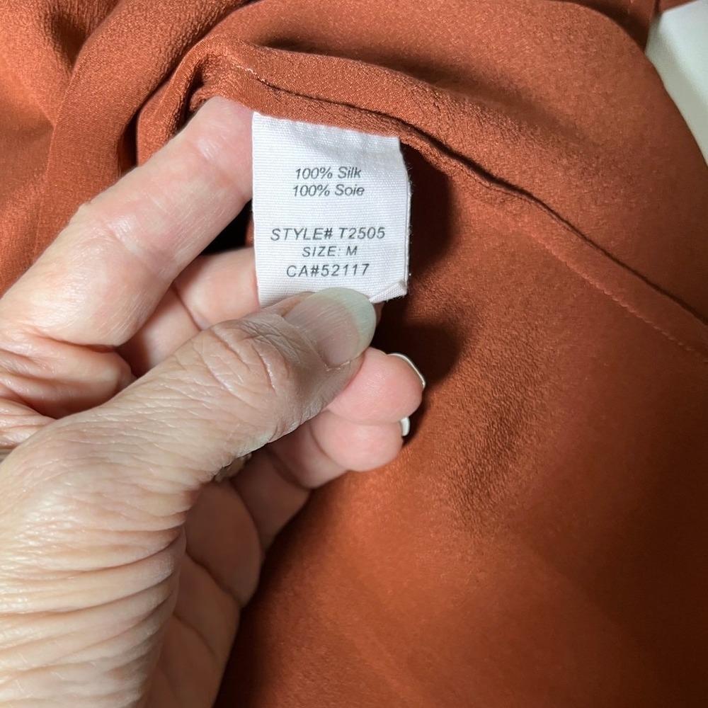 Women's Rust Pleated Button-Front Blouse - Picture 10 of 10